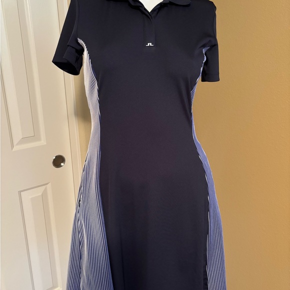 J.Lindeberg Dresses & Skirts - J.Lindeberg Navy Midi Polo Active Dress with Blue-White Striped Panels